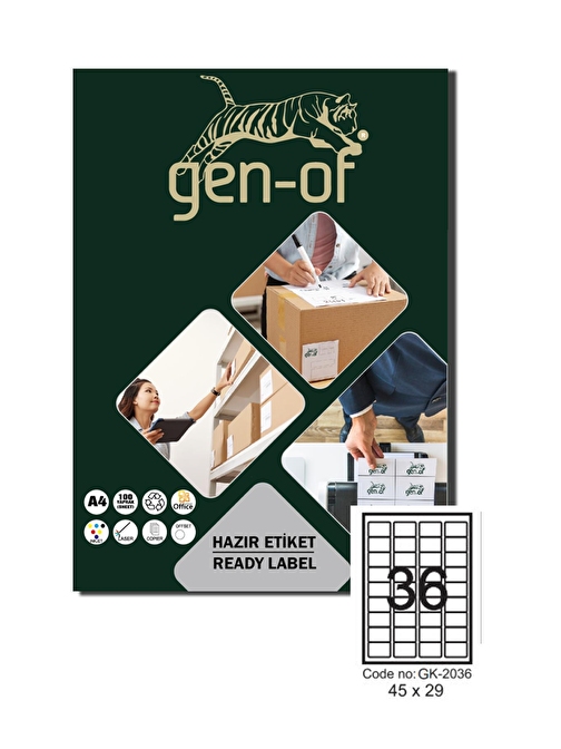 Gen-Of GK-2036 Laser Etiket 45x29 100 Sayfa ( 3600 Etiket )