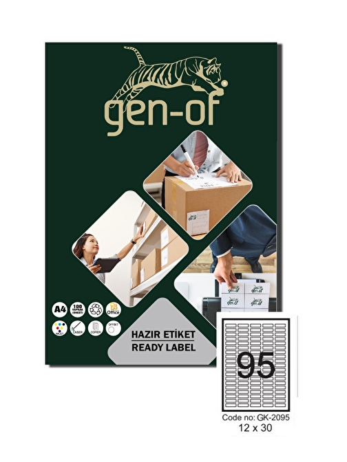 Gen-Of GK-2095 Laser Etiket 12x30 100 Sayfa ( 9500 Etiket )