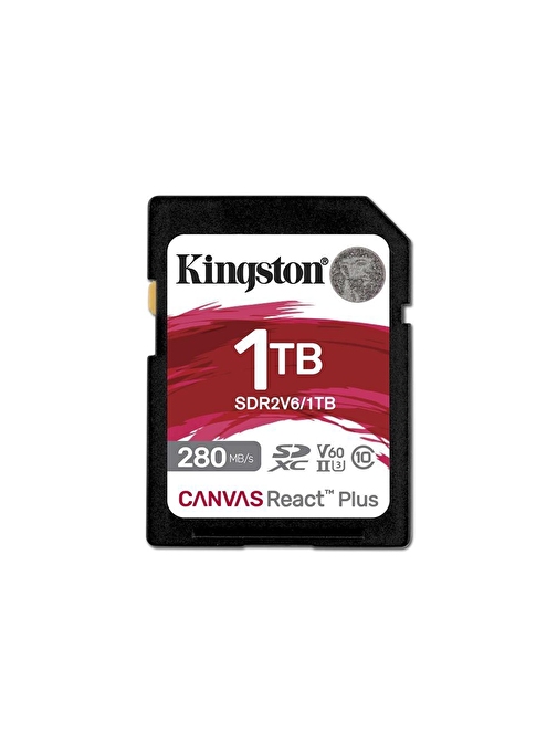 Kingston SDR2V6-1TB Canvas React Plus SDXC UHS-II 280R-150W U3 V60 for Full HD-4K SD Hafıza Kartı