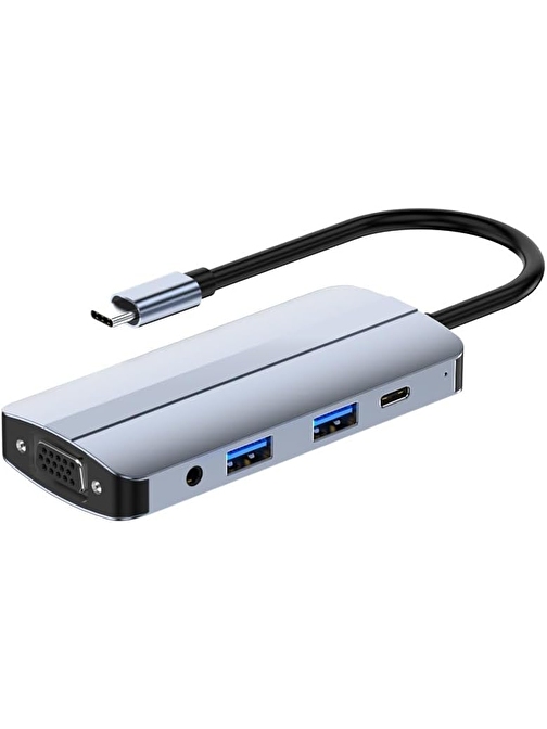 Coverzone Çoklayıcı Adaptör 8 in 1 Type-C To SD FT, USB 3.0 Macbook uyumlu HDTV VGA Audio Adaptör 8in1 Çevirici Adaptör Çok Portlu Çoklayıcı 8 in 1 Tip C USB HUB BYL-2105