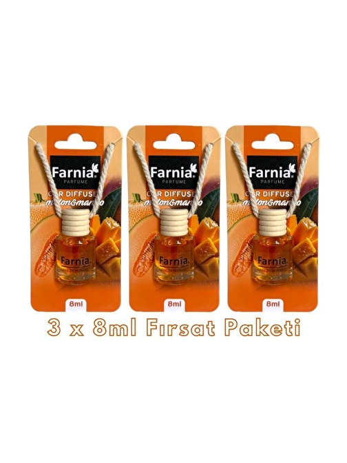 Farnia Yüksek Esanslı Askılı Araç Kokusu EDP Parfüm Mango Kavun 8 Ml 3 Adet Avantaj Paketi