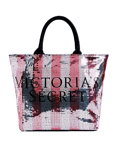 Vs İkonik Desen Pembe Gümüş Pullu Payet İşlemeli Carryall Tote