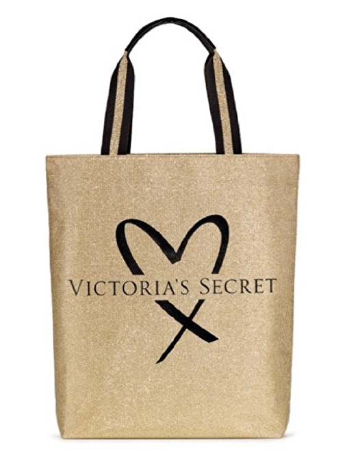 Vs Official Fashion Show Glamour Glitter Gold Tote With Heart Logo