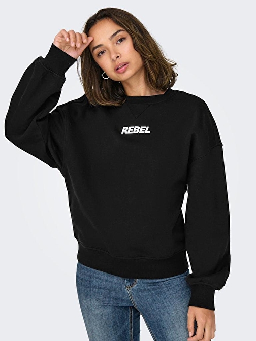 Only Onlsofıa L/S Word O-Neck Swt Kadın Sweat 15329876 Black