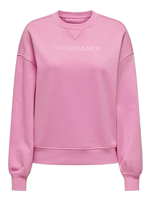 Only Onlsofıa L/S Word O-Neck Swt Kadın Sweat 15329876 Fuchsia Pink