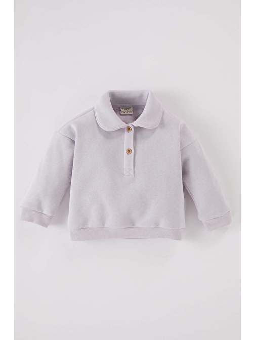 Kız Bebek Bebe Yaka Düğmeli İçi Yumuşak Tüylü Sweatshirt D4992A524WN