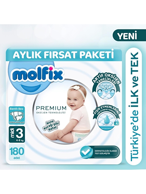 Molfix Premium Aylık Fırsat Paketi 3 Beden 180 Adet