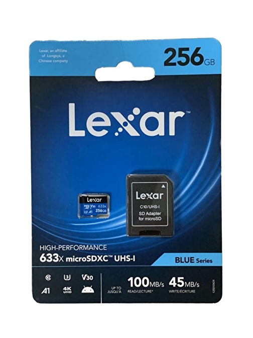 Lexar 633x 256 GB MicroSDXC Class 10 UHS-I Hafıza Kartı + Adaptör Drone Kameralar için