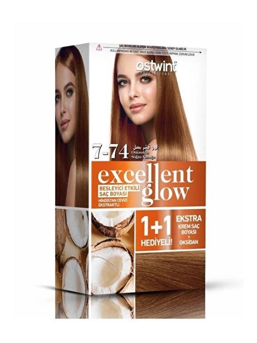 Ostwint Excellent Glow 1+1 Hediyeli Saç Boyası Seti No.7.74 Soğan Kabuğu