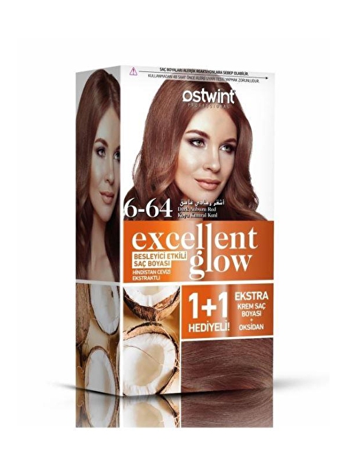 Ostwint Excellent Glow 1+1 Hediyeli Saç Boyası Seti No.6.64 Koyu Kumral Kızıl