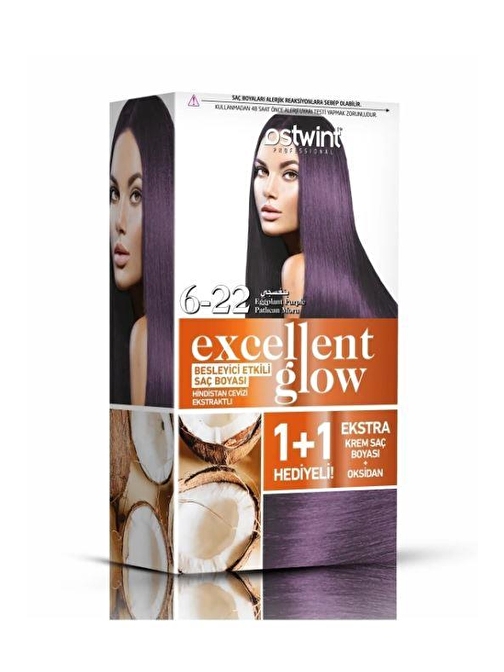 Ostwint Excellent Glow 1+1 Hediyeli Saç Boyası Seti No.6.22 Patlıcan Moru