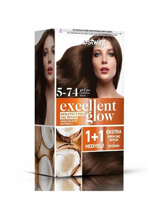 Ostwint Excellent Glow 1+1 Hediyeli Saç Boyası Seti No.5.74 Tarçın