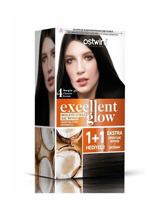 Ostwint Excellent Glow 1+1 Hediyeli Saç Boyası Seti No.4 Kestane