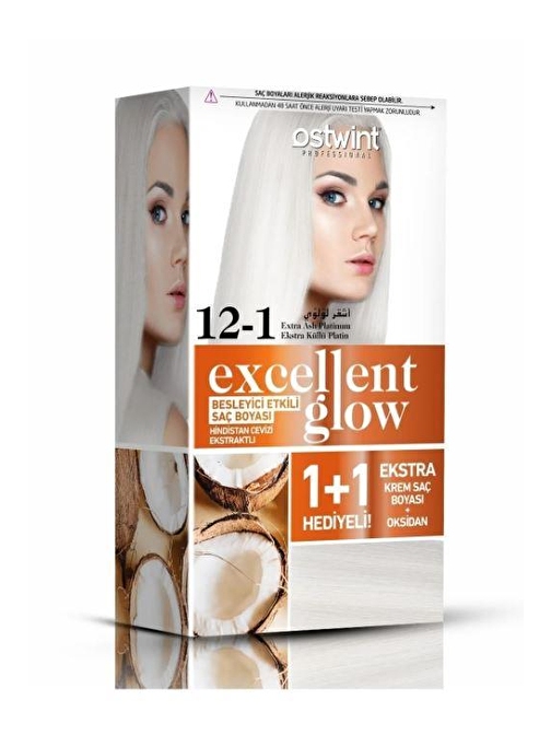 Ostwint Excellent Glow 1+1 Hediyeli Saç Boyası Seti No.12.1 Extra Küllü Platin