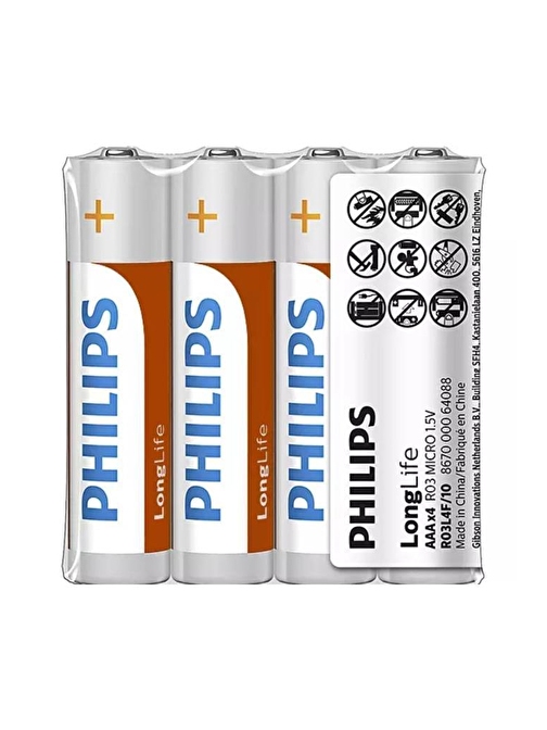 Philips Çinko 4lü Aaa Ince Pil R03l4f10