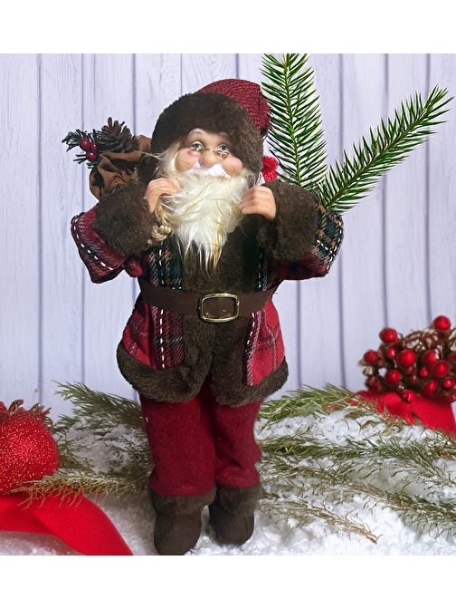 Yılbaşı Süsü Noel Baba Biblo Figür Büyük Boy 35 cm -  Hediye Çuvalı ile...