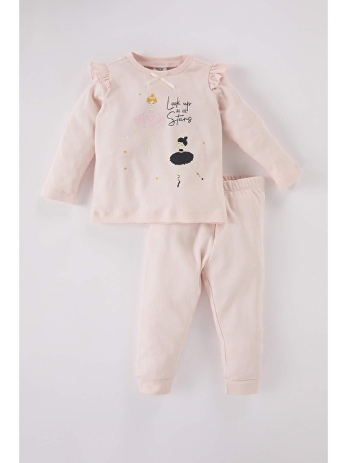 Kız Bebek Pijama Takımı Balerin Bisiklet Yaka Baskılı Uzun Kollu Üst Beli Lastikli Uzun Alt D5366A524WN