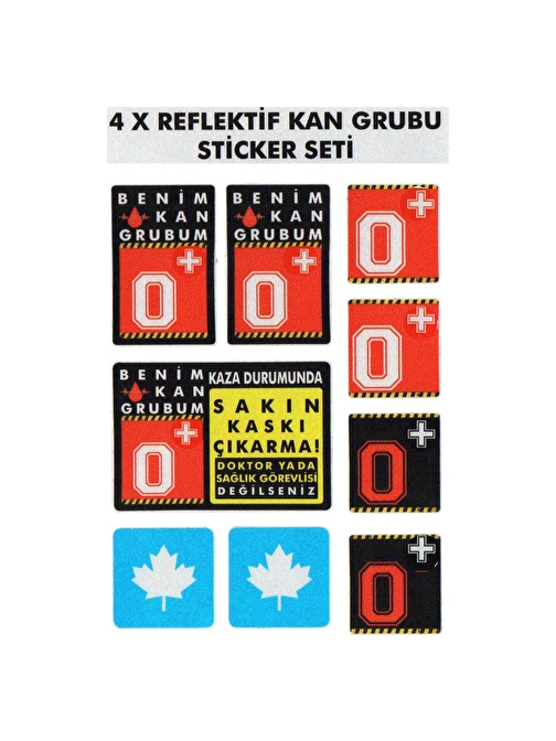 Çınar Extreme® 0 Rh+ (Pozitif) Kaskımı Çıkartma Yazılı 7 Parçalı Reflektif Kan Grubu Sticker Seti 