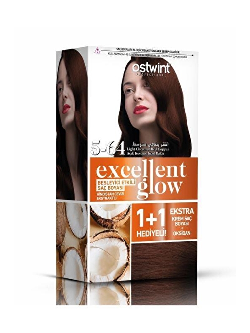 Ostwint Excellent Glow 1+1 Hediyeli Saç Boyası Seti No.5.64 Açık Kestane Kızıl Bakır