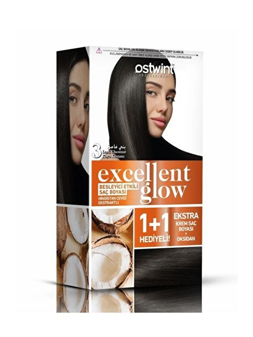 Ostwint Excellent Glow 1+1 Hediyeli Saç Boyası Seti No.3 Koyu Kestane