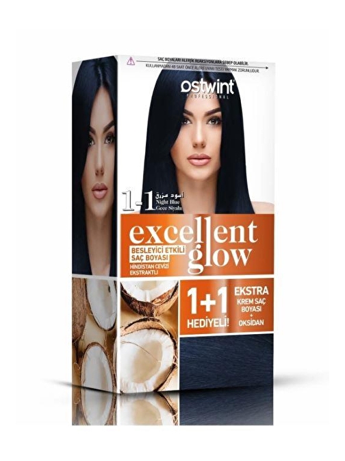 Ostwint Excellent Glow 1+1 Hediyeli Saç Boyası Seti No.1.1 Gece Mavisi