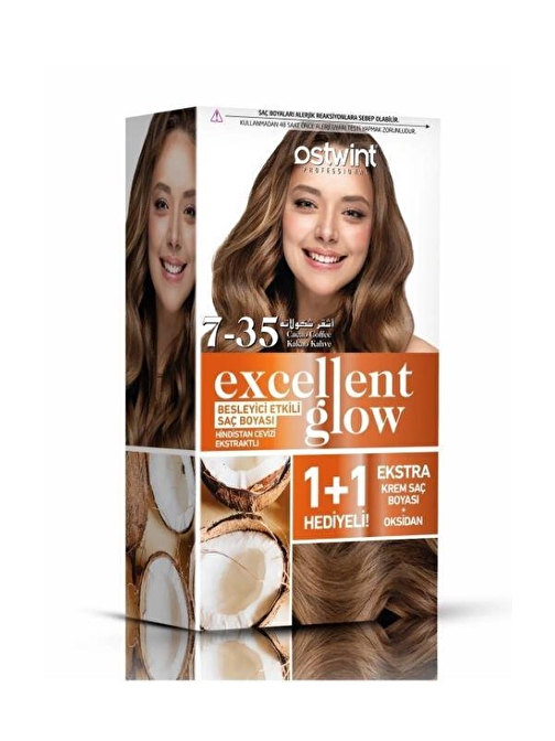 Ostwint Excellent Glow 1+1 Hediyeli Saç Boyası Seti No.7.35 Kakao Kahve