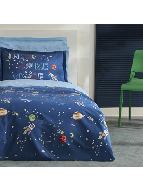 Karaca Home Young Space Koyu Mavi %100 Pamuk Tek Kişilik Rnf Nevresim Takımı