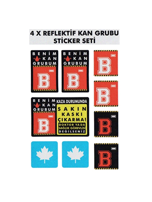 Çınar Extreme® B Rh- (Negatif) Kaskımı Çıkartma Yazılı 7 Parçalı Reflektif Kan Grubu Sticker Seti 