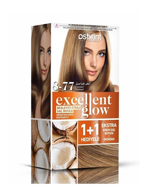 Ostwint Excellent Glow 1+1 Hediyeli Saç Boyası Seti No.8.77 Karamel