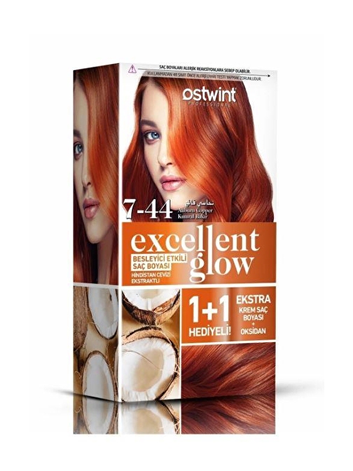 Ostwint Excellent Glow 1+1 Hediyeli Saç Boyası Seti No.7.44 Kumral Bakır