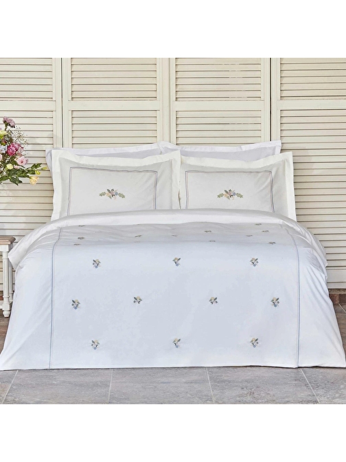 Karaca Home Cavale Çift Kişilik Percale Nevresim Takımı Nakışlı Pudra