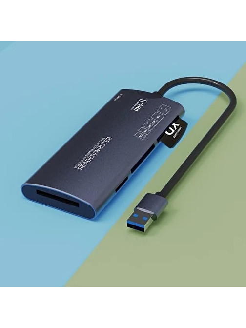 Coverzone Kart Okuyucu USB Kablolu Çoklu Portatif Taşınabilir Card Reader TF/SD/MS /M2 /XD/CF Card Memory Stick Tak Çalıştır (ZR802 - USB Kablo)