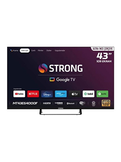 Strong MT43EG4000F Frameless Full HD 43" 109 Ekran Uydu Alıcılı Google Smart LED TV