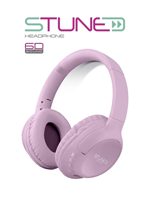 Powerway Stune Pembe Bluetooth Kulaklık - 6D Sound, 18 Saat Kullanım, Hafıza Kartı Destekli