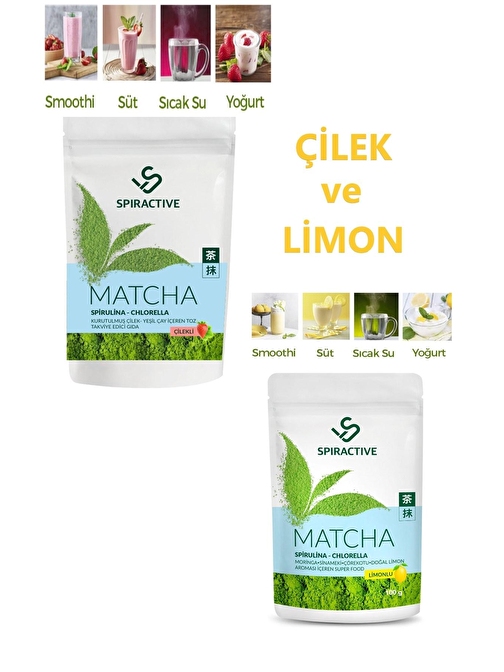 Spiractive Matcha Çayı 100 GR Spriluna Çilek ve Limon Aromalı Detox Yeşil Çay İçeren Matcha Çayı