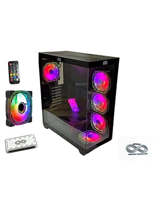 AZTECH AZT101 B 5 x RGB Fan Uzakdan Kumanda Siyah Akvaryum Gamin Kasa Temper Cam , RGB Switch