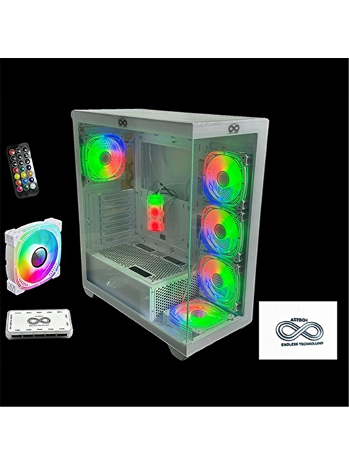 AZTECH AZT201 W 5 x RGB Fan Uzakdan Kumanda Beyaz Akvaryum Gamin Kasa Temper Cam , RGB Switch